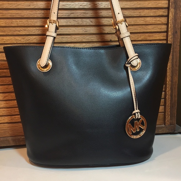 Michael Kors Handbags - Michael Kors black leather tote, shoulder bag with light tan leather straps